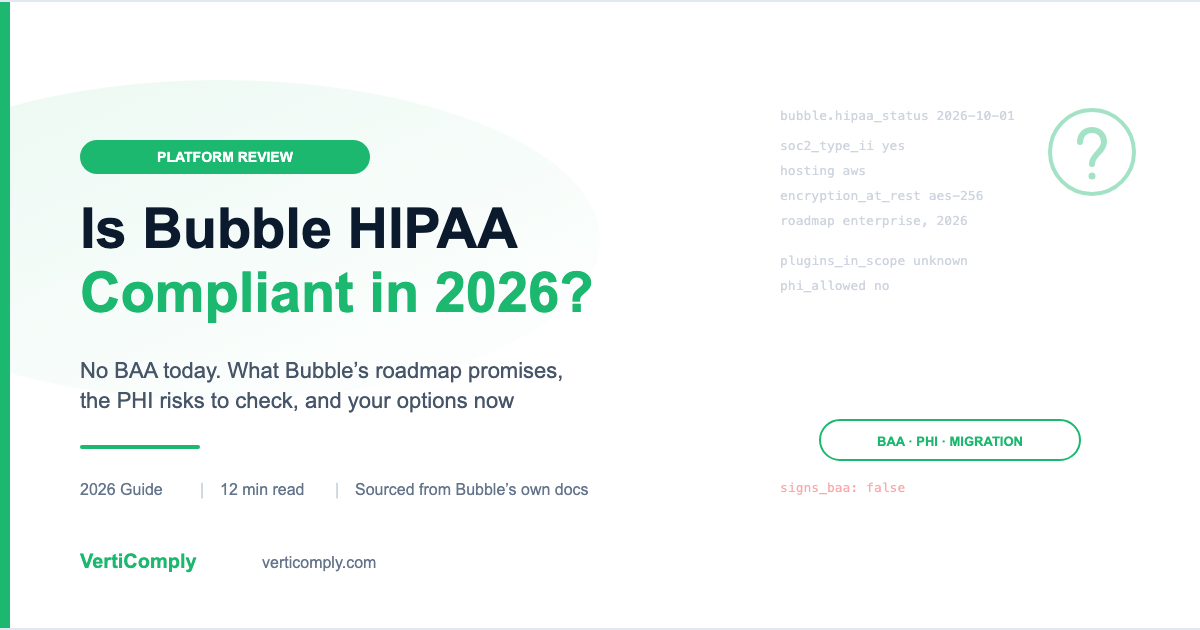 Is Bubble HIPAA compliant in 2026: Bubble does not sign a BAA today, its HIPAA plan is on the roadmap, and the options for healthcare apps until then