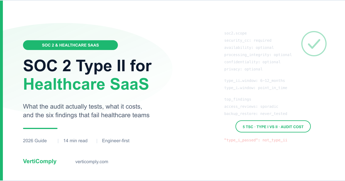 SOC 2 Type II for healthcare SaaS — what the audit actually tests across the five Trust Services Criteria, what it costs, and the six findings that most often fail healthcare teams