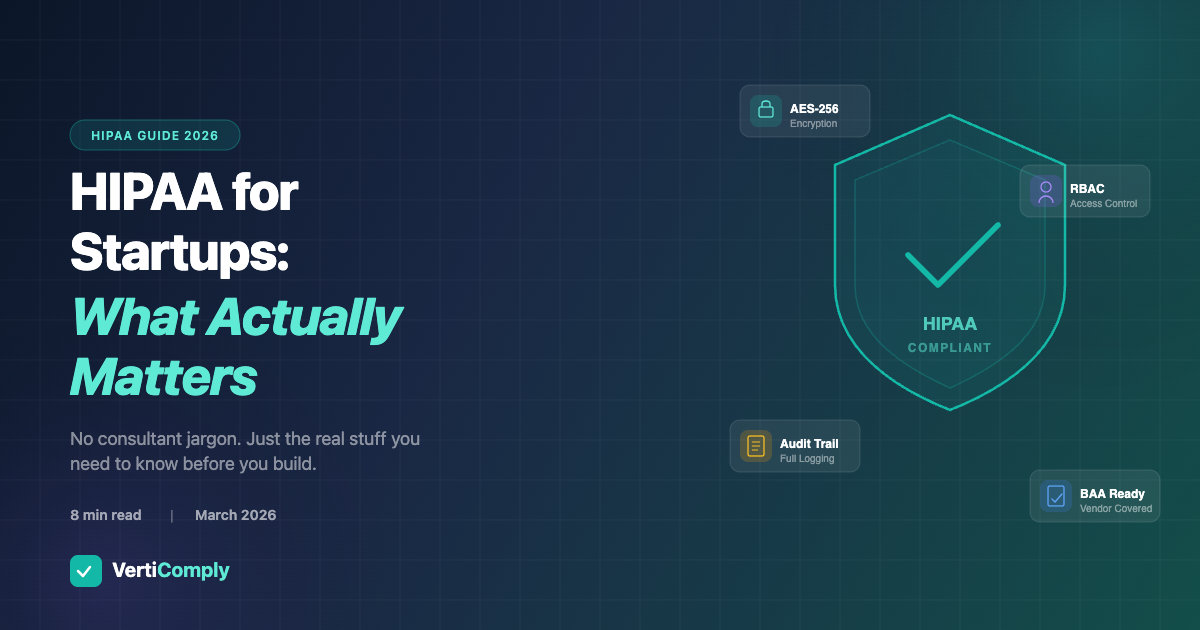 HIPAA for Startups: What Actually Matters in 2026 — A no-fluff guide covering encryption, access control, audit logs, and BAA requirements for healthcare startups
