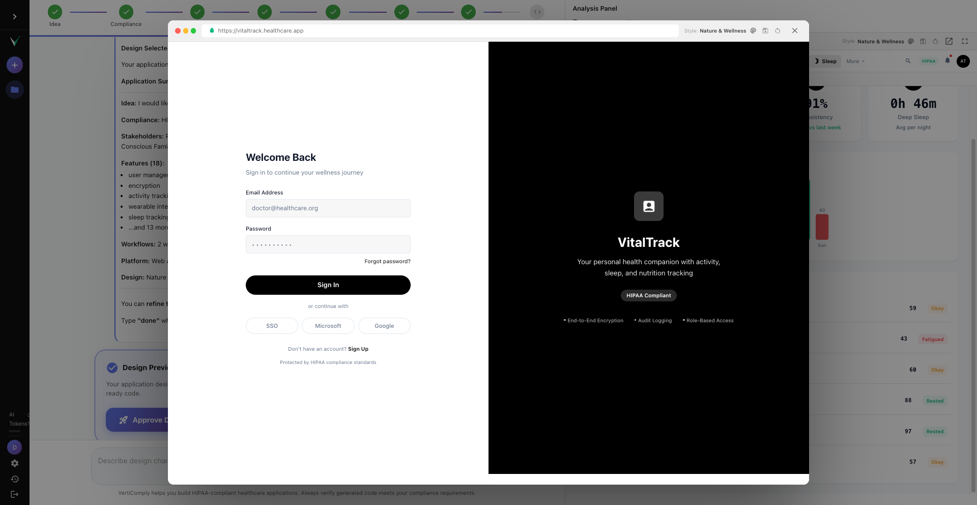 Preview showing the Login page variant with app name, tagline, login form, and branding elements